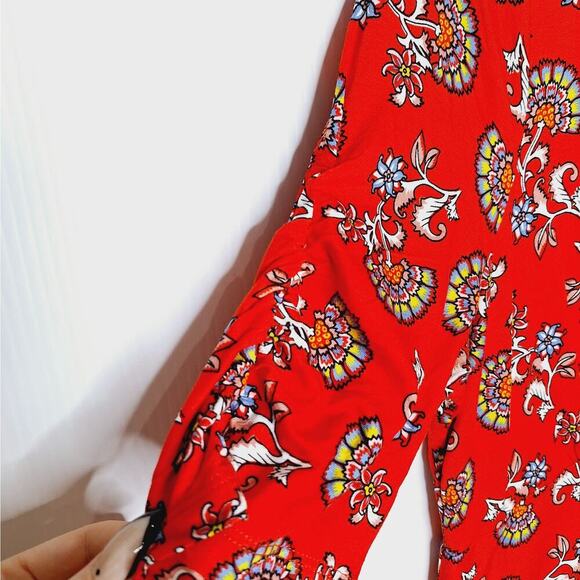 BODEN Short Sleeve Jersey Midi Dress 12R Flame Scarlet Botanical Bunch Floral - Picture 7 of 14